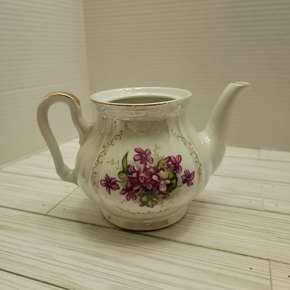 Royal Sealy Lusterware Tea Pot Purple Flowers Gold Trim No Lid Japan Replacement - Picture 7 of 16